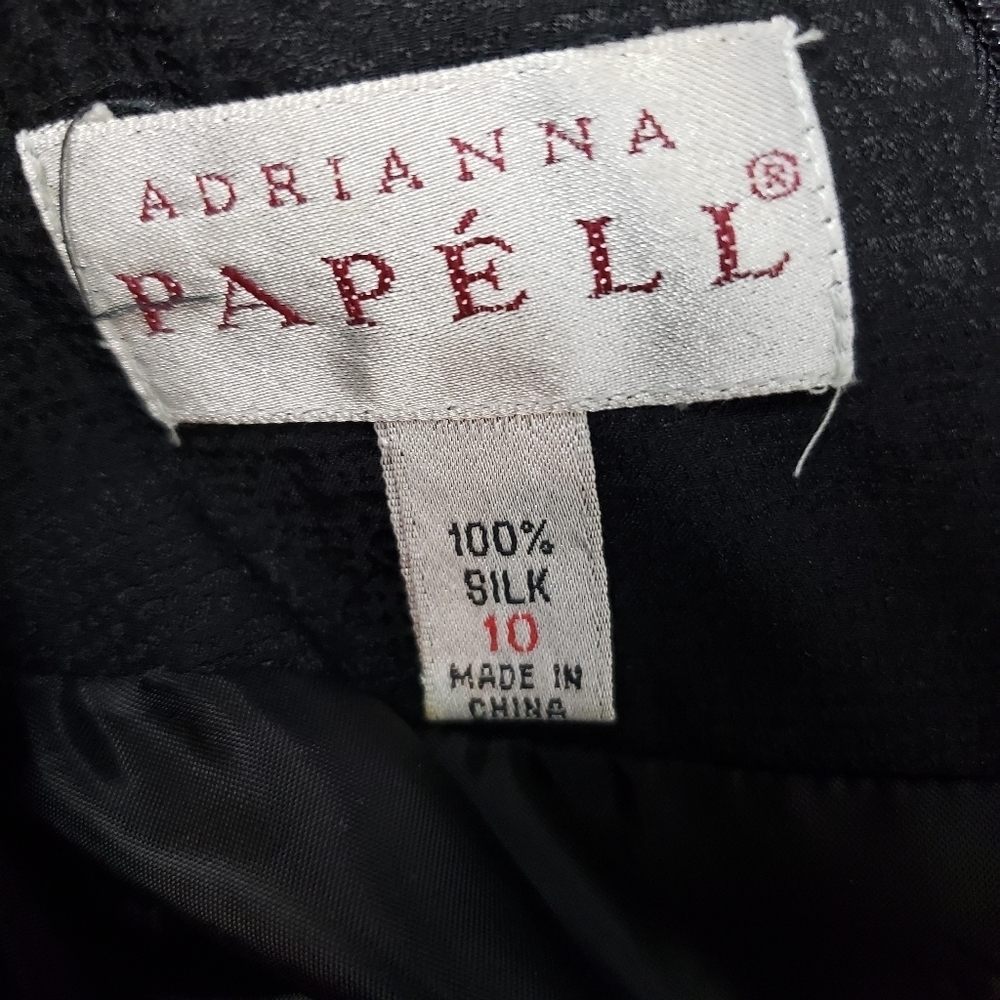 Adrianna Papell black silk dress low square neck textured sheen size 10 - Picture 9 of 9